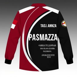 A long-sleeve Paskibra shirt design featuring maroon, black, and white colors