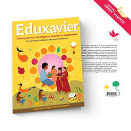 Design a book cover for a magazine titled 'Eduxaviers' based on the theme of indigenous education in Jharkhand