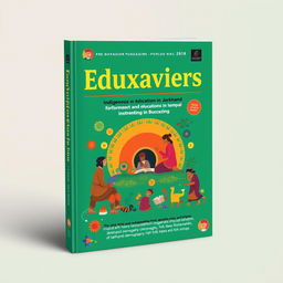 Design a book cover for a magazine titled 'Eduxaviers' based on the theme of indigenous education in Jharkhand