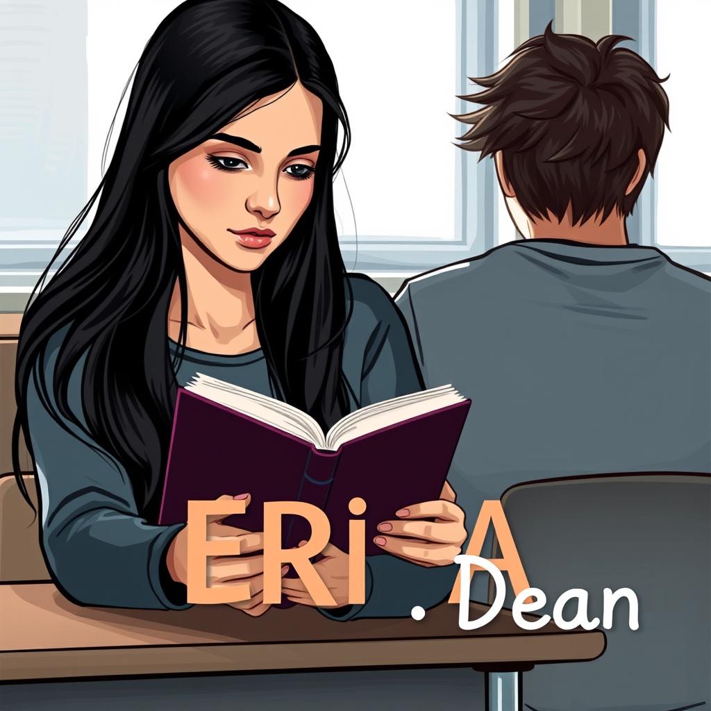 Create a book cover for a high school romance novel featuring two main characters: Erika and Dean