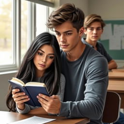 Create a book cover for a high school romance novel featuring two main characters: Erika and Dean