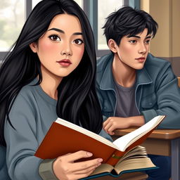 Create a book cover for a high school romance novel featuring two main characters: Erika and Dean