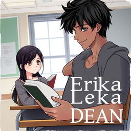 Create a book cover for a high school romance novel featuring two main characters: Erika and Dean