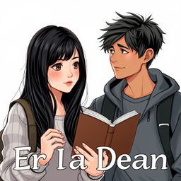 Create a book cover for a high school romance novel featuring two main characters: Erika and Dean