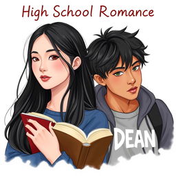 Create a book cover for a high school romance novel featuring two main characters: Erika and Dean