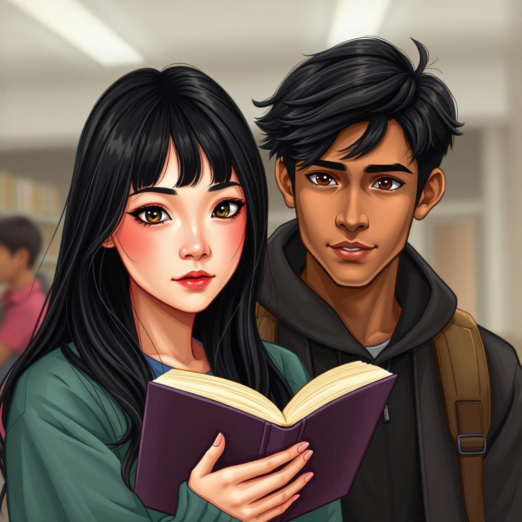 Create a book cover for a high school romance novel featuring two main characters: Erika and Dean