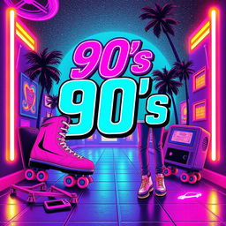 Create a vibrant and nostalgic 90's movie poster featuring bold colors, dynamic typography, and iconic elements from the 1990s