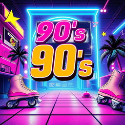 Create a vibrant and nostalgic 90's movie poster featuring bold colors, dynamic typography, and iconic elements from the 1990s