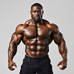 A strong, muscular black man standing confidently