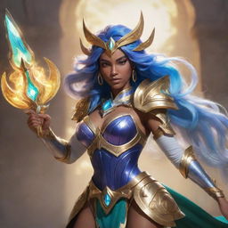 Qiyana, the Empress of the Elements, from League of Legends in her majestic sovereign armor wielding her elemental ring blade