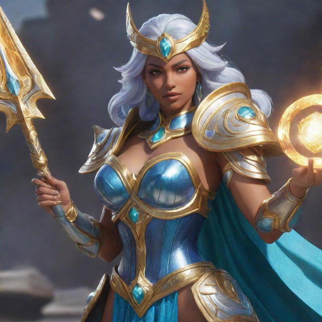 Qiyana, the Empress of the Elements, from League of Legends in her majestic sovereign armor wielding her elemental ring blade