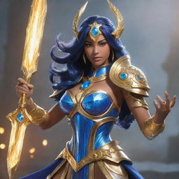 Qiyana, the Empress of the Elements, from League of Legends in her majestic sovereign armor wielding her elemental ring blade