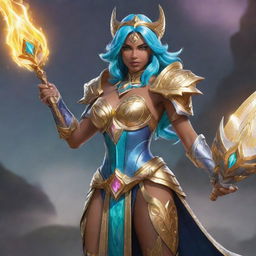 Qiyana, the Empress of the Elements, from League of Legends in her majestic sovereign armor wielding her elemental ring blade