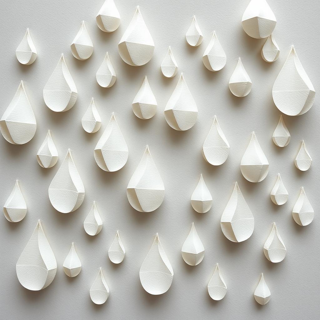 Create an image of raindrops made from paper