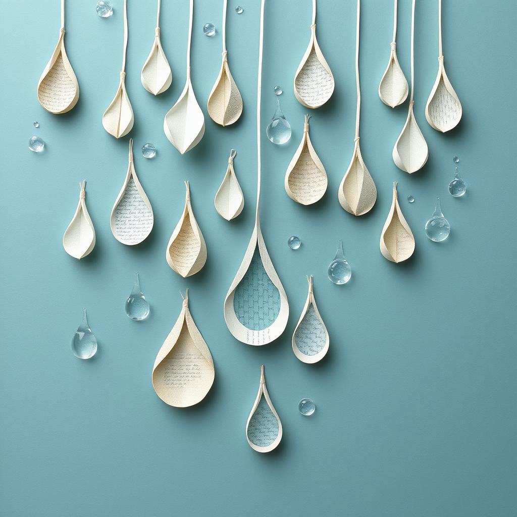 Create an image of raindrops crafted from paper