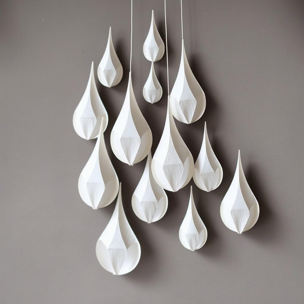 Create an image of raindrops crafted from paper