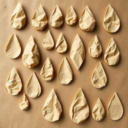 Create an image of raindrops made from crumpled kraft paper