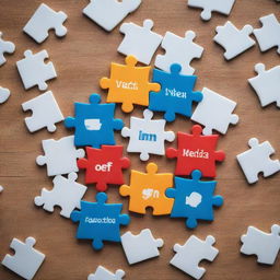 A detailed puzzle with various pieces representing the key services offered by a social media manager, such as content creation, analytics, community engagement, and advertising strategy.