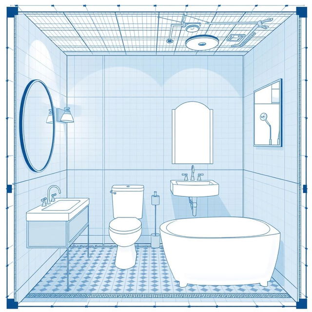 Create a design plan for a bathroom based on the provided blueprint