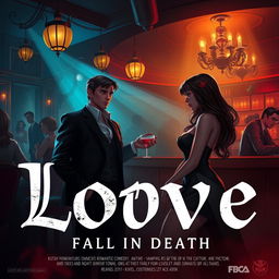 Design a movie poster for an interactive fiction game titled 'Love: Fall in Death