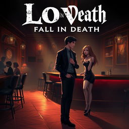 Design a movie poster for an interactive fiction game titled 'Love: Fall in Death