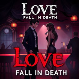 Design a movie poster for an interactive fiction game titled 'Love: Fall in Death