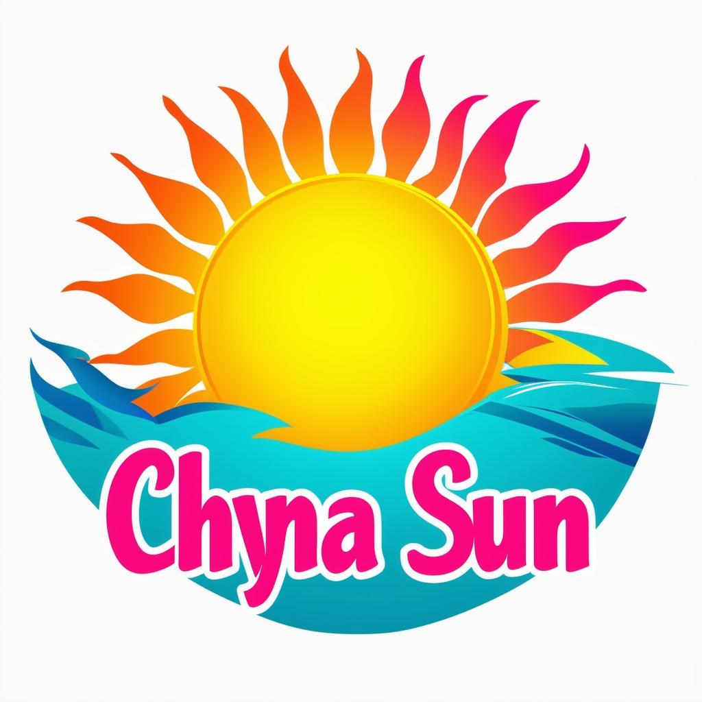 Create a vibrant and eye-catching logo for 'Chyna Sun' publishing company with bright colors, sun imagery, and bold, creative typography