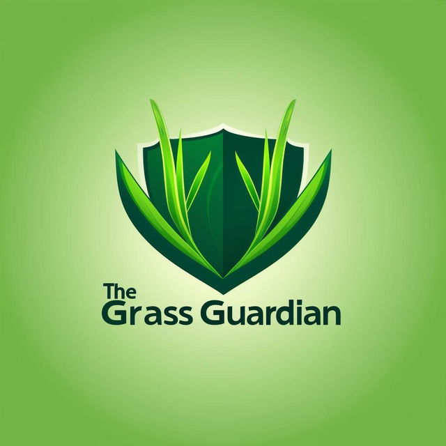 Create a professional logo for 'The Grass Guardian' lawn spray company, featuring elements like green grass, a shield, and a spray nozzle, with a clean, modern design and a green color palette