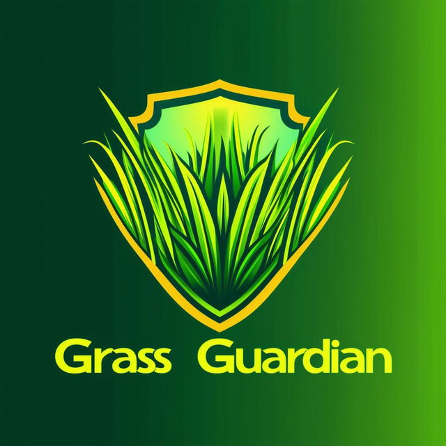 Design a vibrant and professional logo for 'The Grass Guardian' lawn weed control company, featuring elements like bright green grass, a shield, and possibly a spray nozzle, with a bold color palette