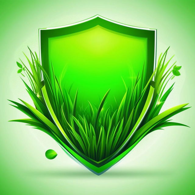 Design a vibrant and professional logo for 'The Grass Guardian' chemical lawn weed control company, featuring elements like bright green grass, a shield, and possibly a spray nozzle or chemical flask, with a bold color palette