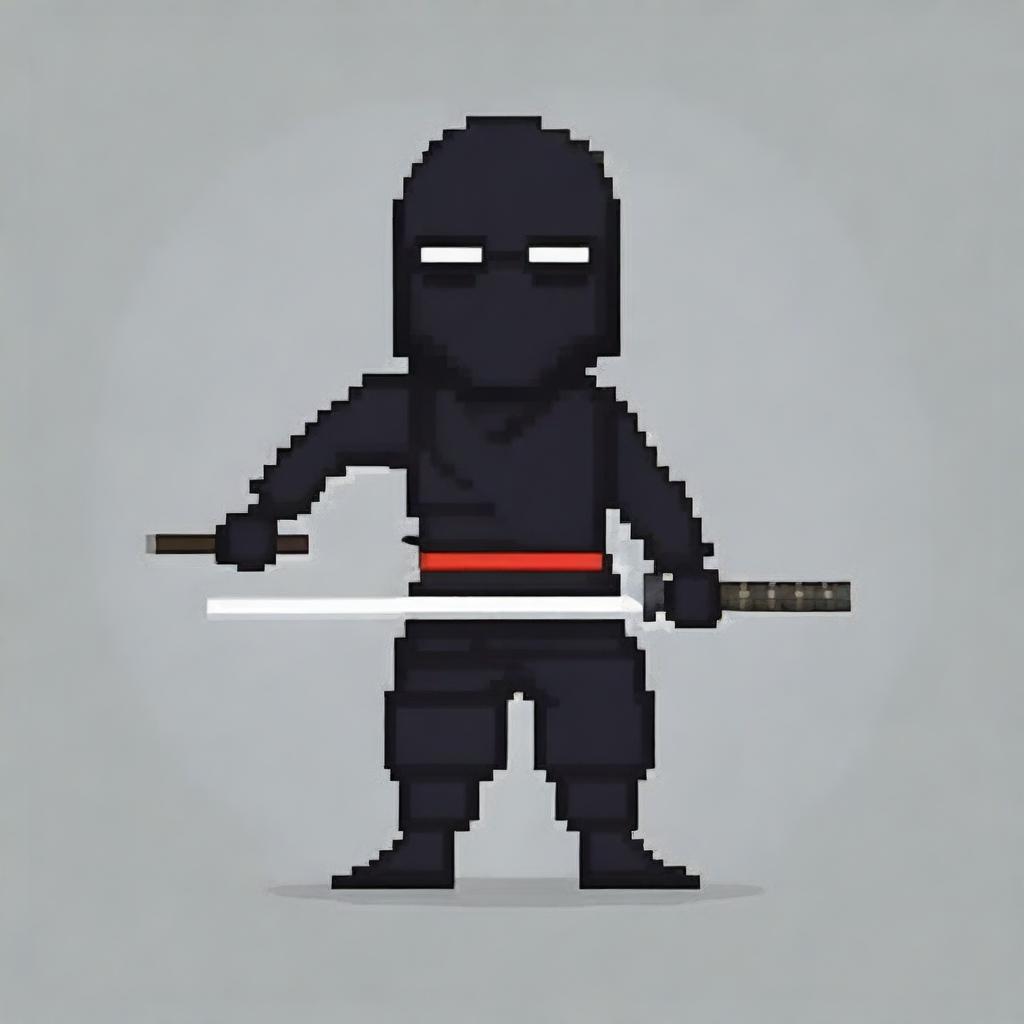 Create a pixel art image of a ninja on a white background