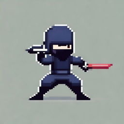 Create a pixel art image of a ninja on a white background