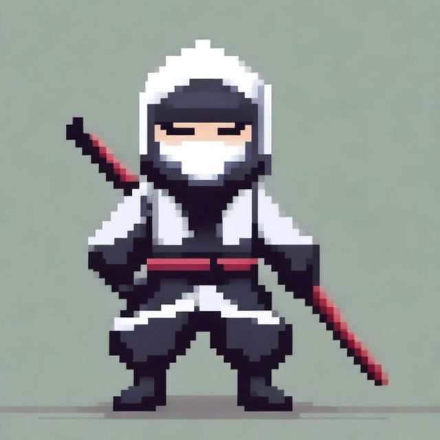 Create a pixel art image of a ninja on a white background