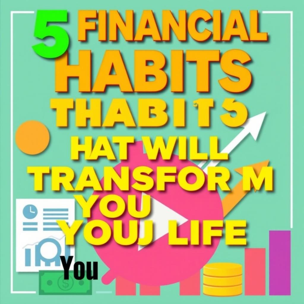 A vibrant and eye-catching YouTube thumbnail for a video titled '5 Financial Habits That Will Transform Your Life'