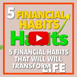 A vibrant and eye-catching YouTube thumbnail for a video titled '5 Financial Habits That Will Transform Your Life'