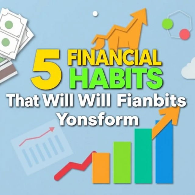 A vibrant and eye-catching YouTube thumbnail for a video titled '5 Financial Habits That Will Transform Your Life'