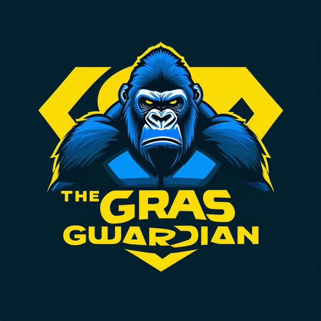 Create a logo for 'The Grass Guardian' featuring the Superman symbol with a silverback gorilla inside, symbolizing strength and protection