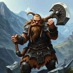 A fierce dwarf warrior wielding a massive two-handed axe