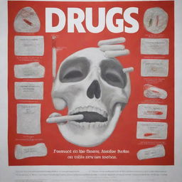 Create a powerful and evocative poster that portrays drugs as a burden to health, causing social, psychological, legal, and economic issues. Include a strong slogan that emphasizes the negative impacts of substance abuse.