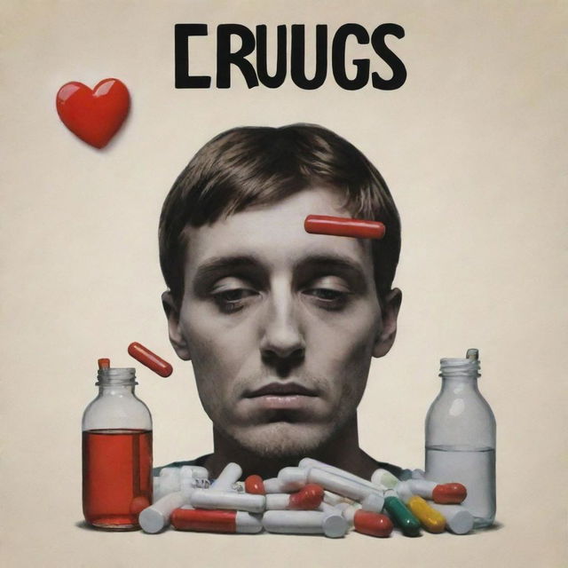 Create a powerful and evocative poster that portrays drugs as a burden to health, causing social, psychological, legal, and economic issues. Include a strong slogan that emphasizes the negative impacts of substance abuse.