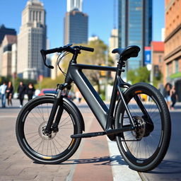 A sleek, modern bicycle parked on a city street