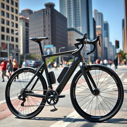 A sleek, modern bicycle parked on a city street