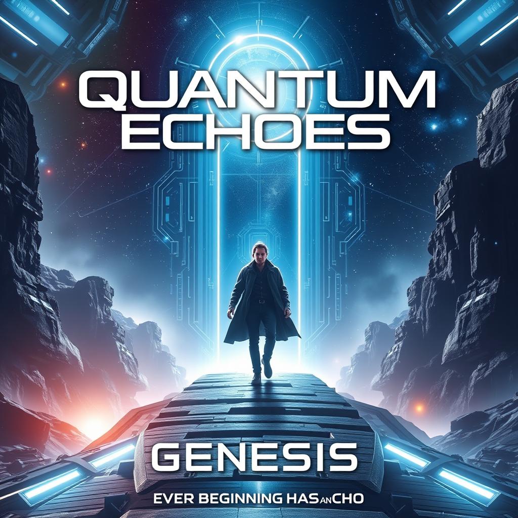 Design a movie poster for 'Quantum Echoes: Genesis'