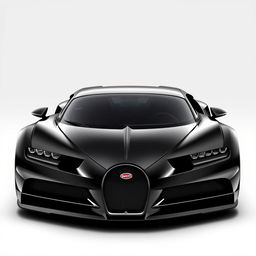 Create an image of a sleek black supercar with aggressive lines, inspired by the design of a Bugatti