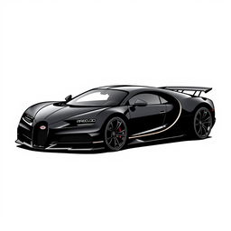 Create an image of a sleek black supercar with aggressive lines, inspired by the design of a Bugatti