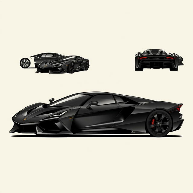 Create an image of a sleek black supercar with aggressive lines