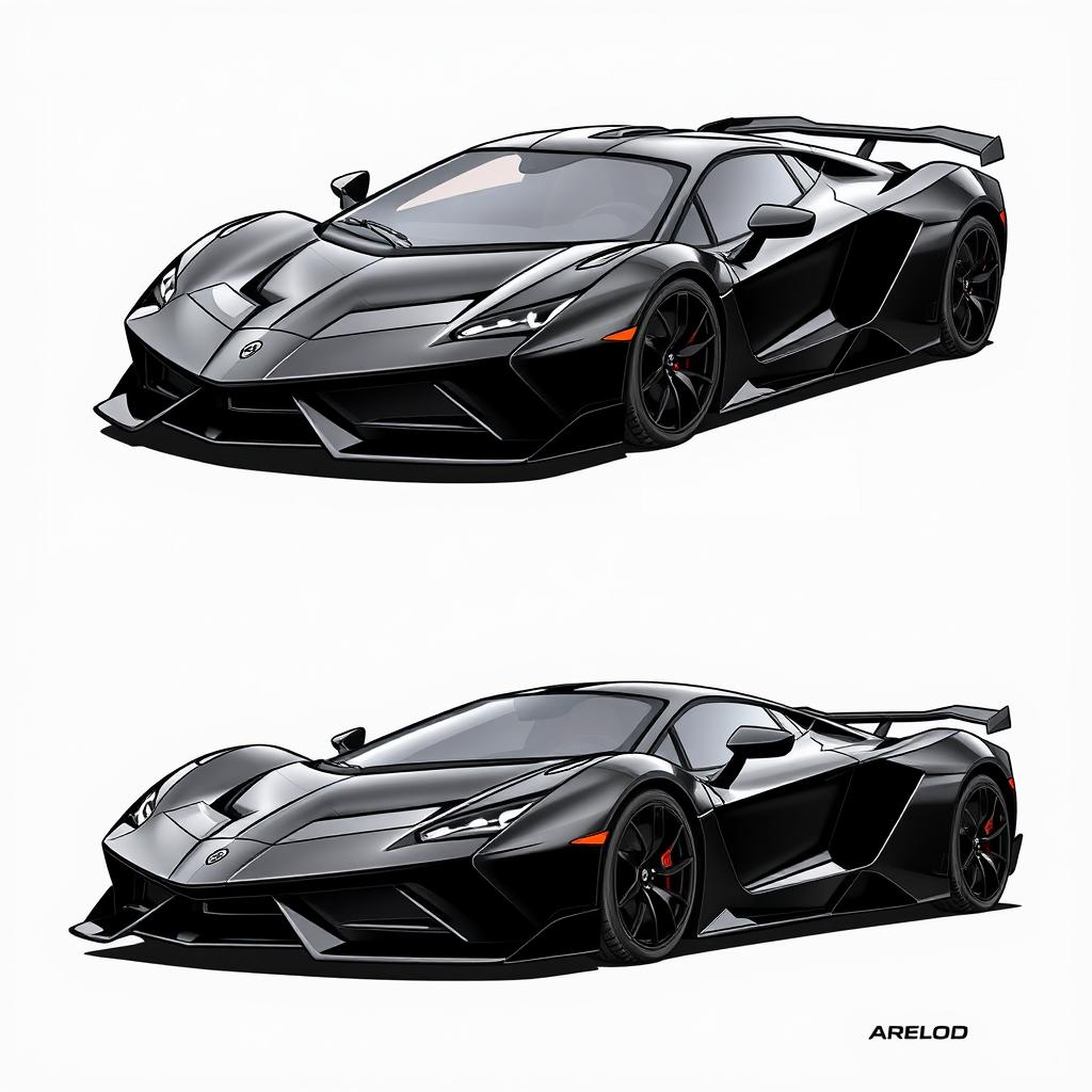 Create an image of a sleek black supercar with aggressive lines