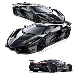 Create an image of a sleek black supercar with aggressive lines