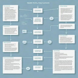 Draw a detailed flowchart moving from 'Data' to 'Information' to 'Knowledge' to 'Wisdom', within a healthcare context named 'HealthLink', using industry-appropriate symbols and design.