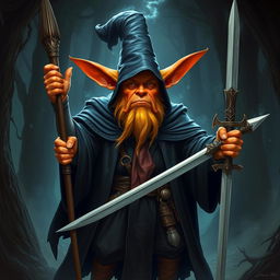 Donald Trump depicted as an orange-skinned hobgoblin who is a tall wizard and warrior